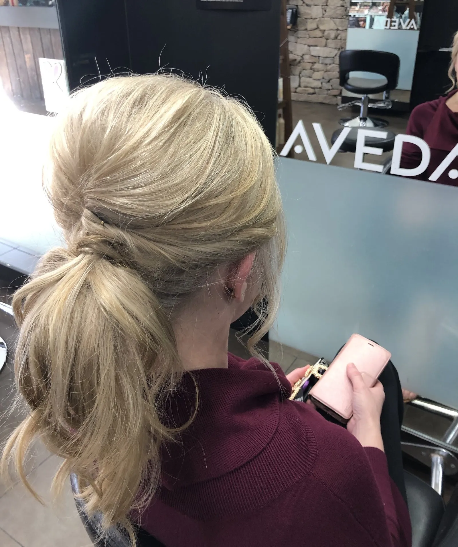 Blonde loose ponytail upstyle at DC Hair Lounge Baulkham Hills