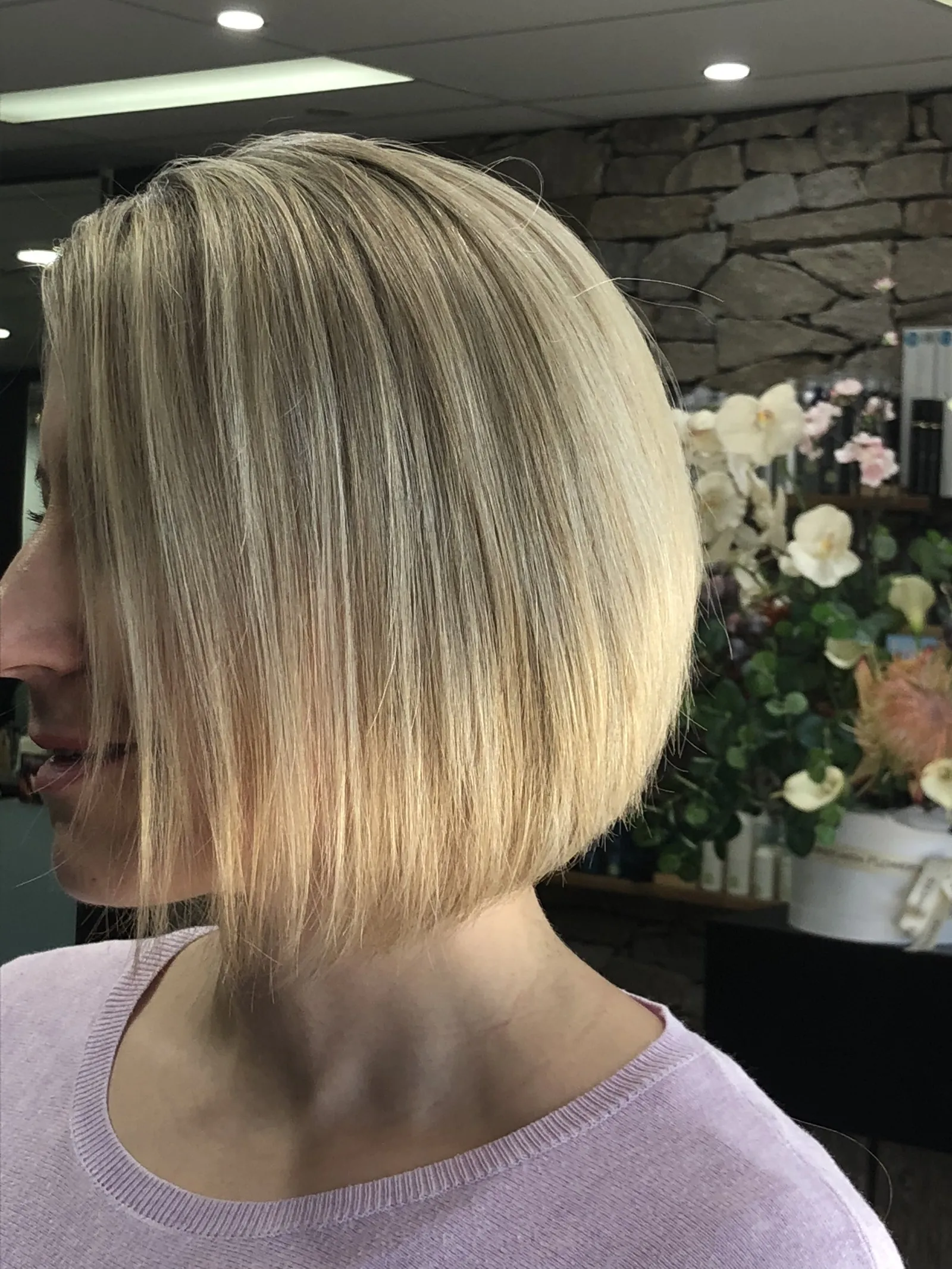 Blonde shadow root bob at DC Hair Lounge Baulkham Hills