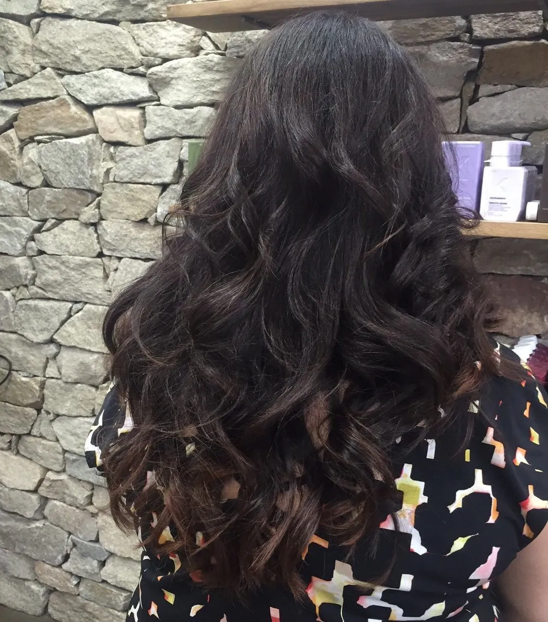 Dark brunette curly waves colour at DC Hair Lounge Baulkham Hills