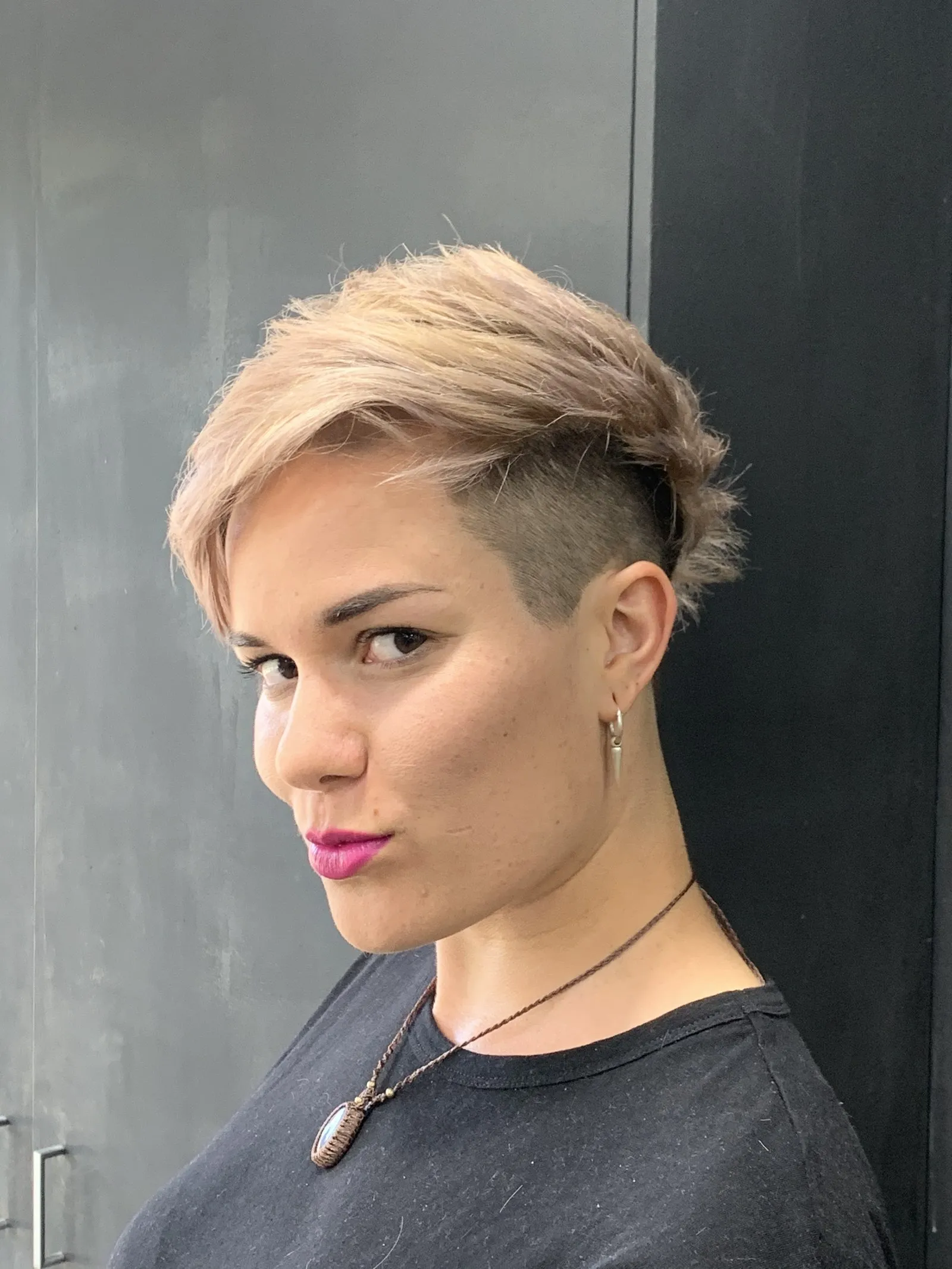 Platinum blonde undercut pixie colour at DC Hair Lounge Baulkham Hills
