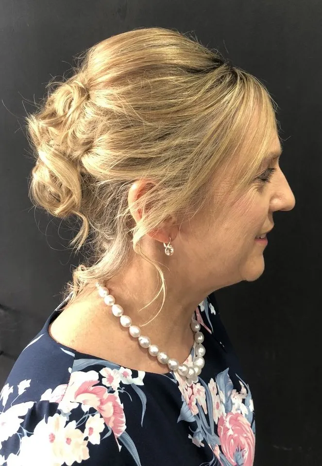 Elegant blonde upstyle at DC Hair Lounge Baulkham Hills