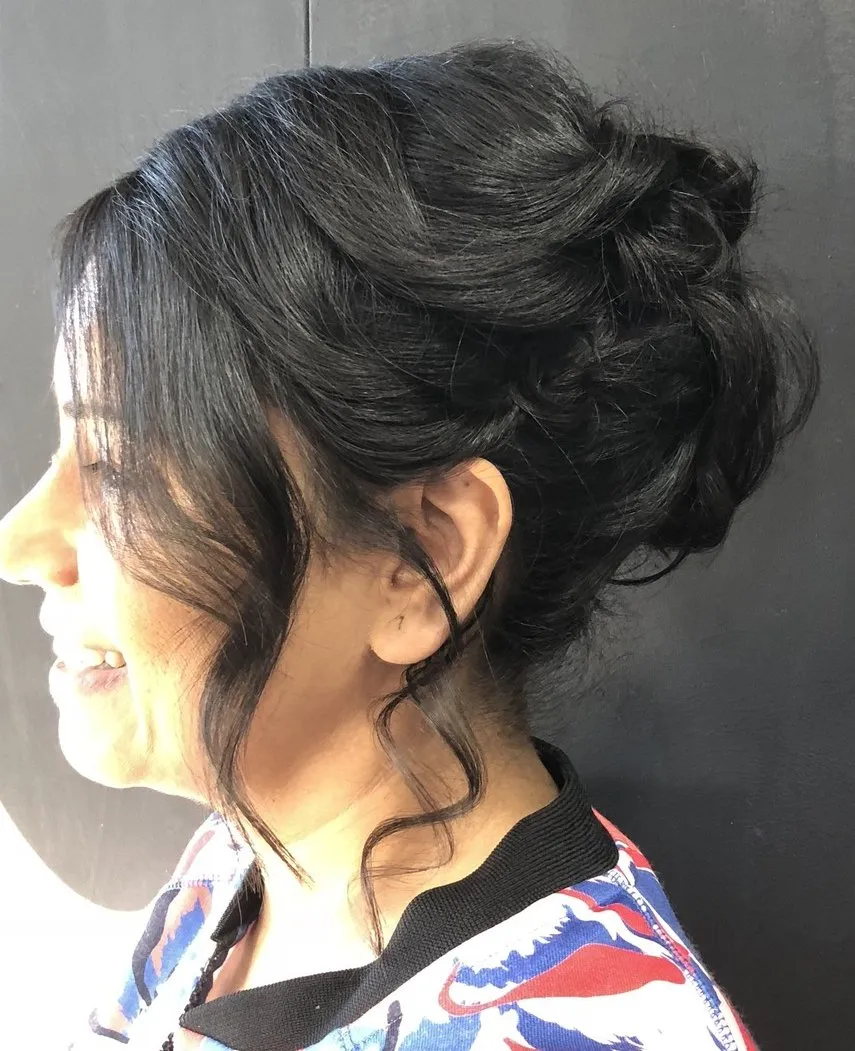 Elegant dark twisted upstyle at DC Hair Lounge Baulkham Hills