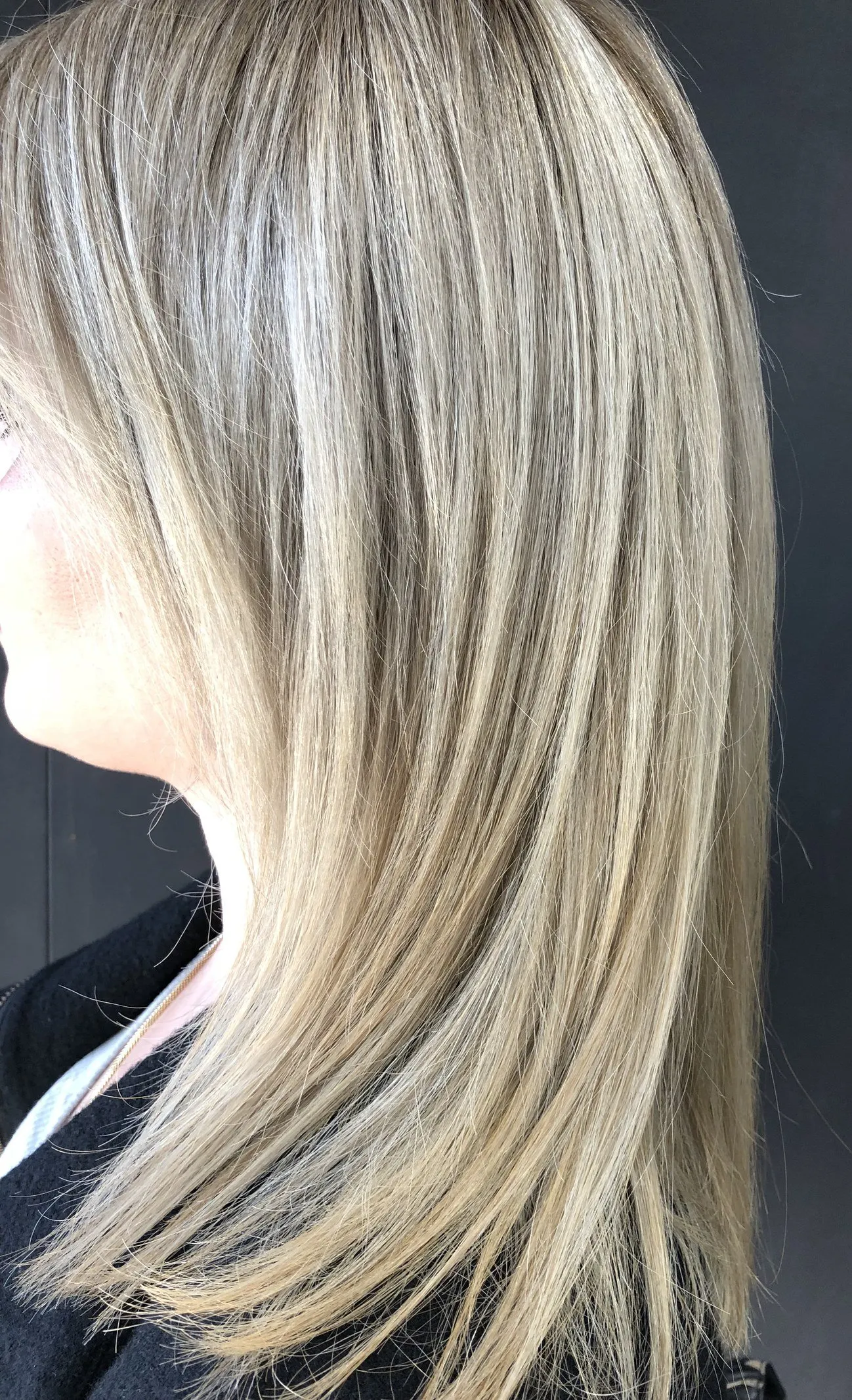 Ash blonde foils on long straight hair at DC Hair Lounge Baulkham Hills