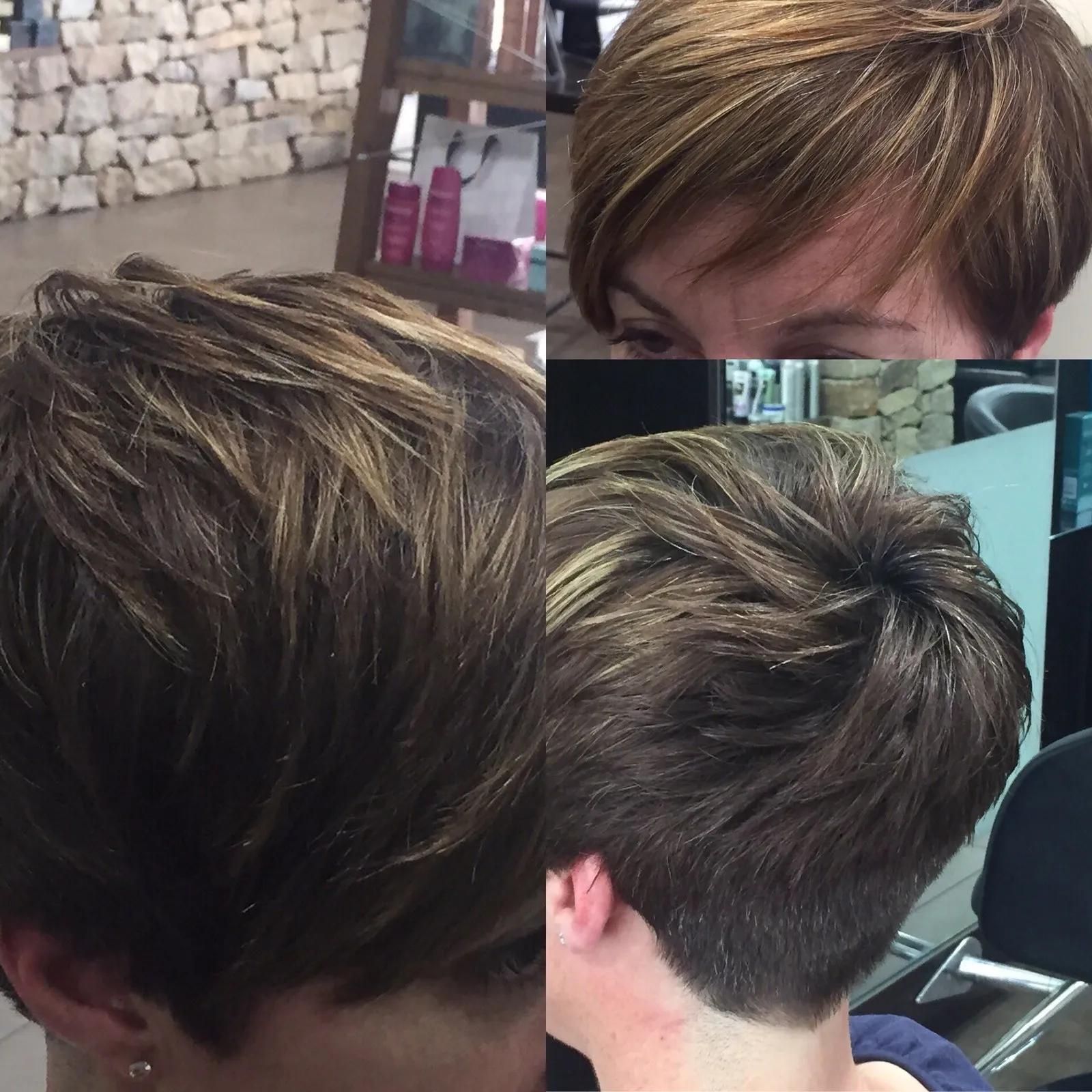 Brunette foil highlights on textured crop at DC Hair Lounge Baulkham Hills