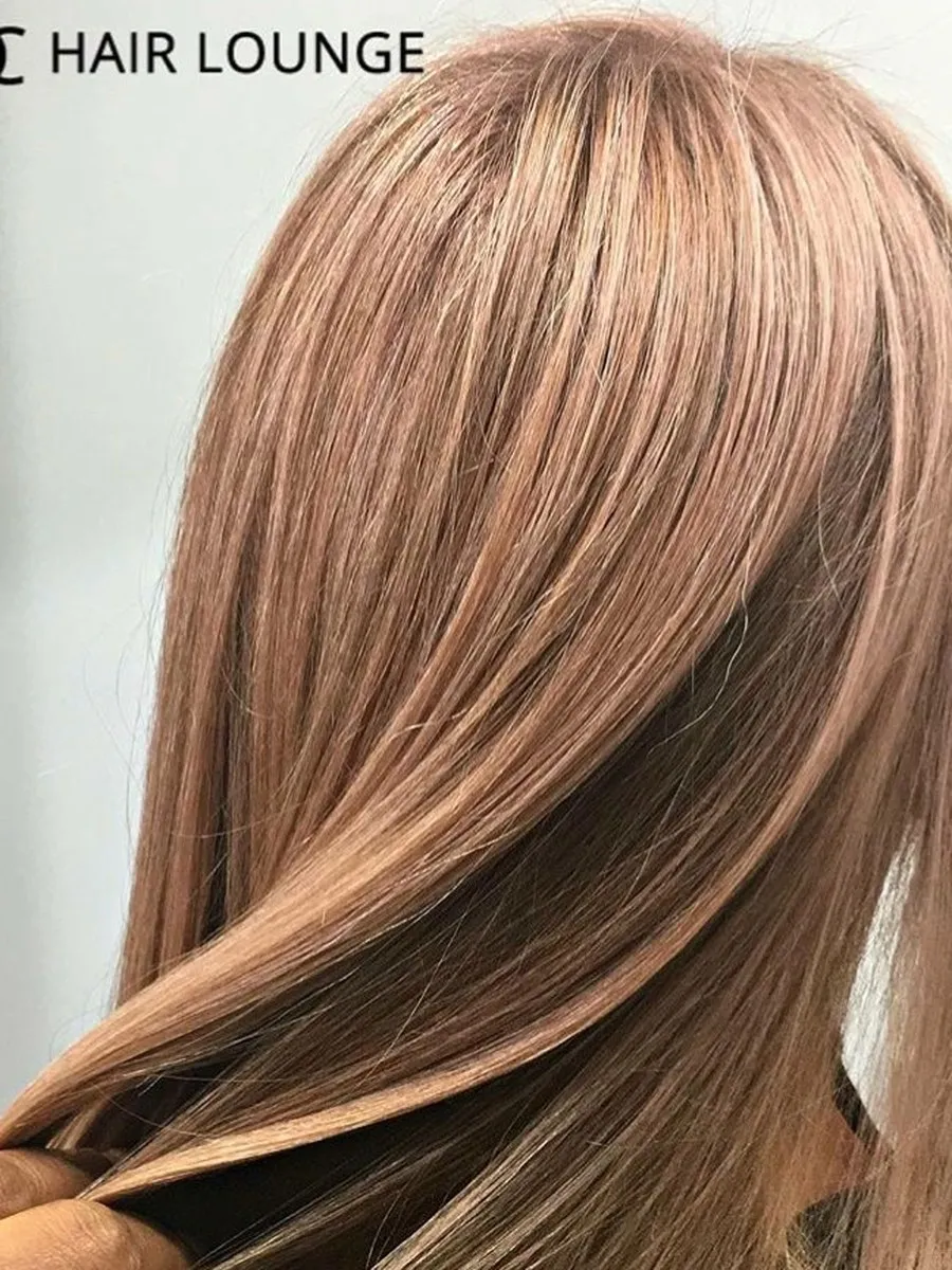 Rose gold strawberry blonde balayage at DC Hair Lounge Baulkham Hills