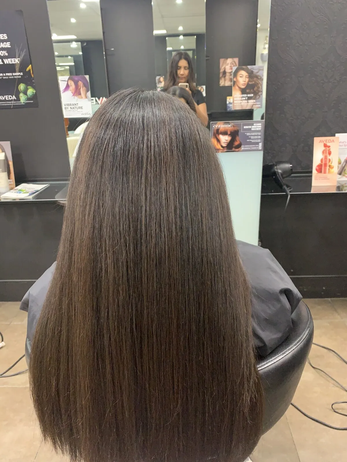 Long dark brunette straightening result at DC Hair Lounge Baulkham Hills