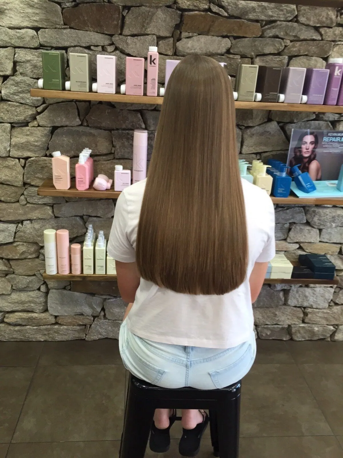 Long honey brown straightening result at DC Hair Lounge Baulkham Hills