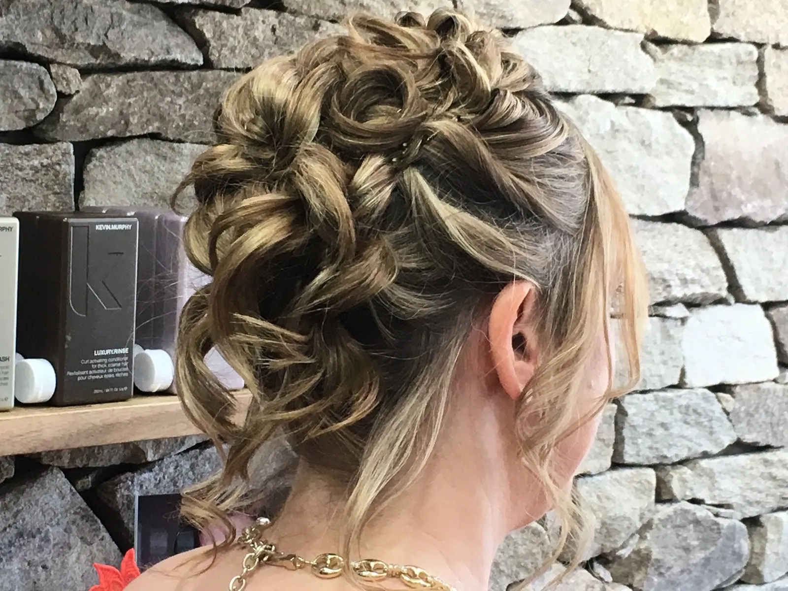 Blonde curly updo at DC Hair Lounge Baulkham Hills