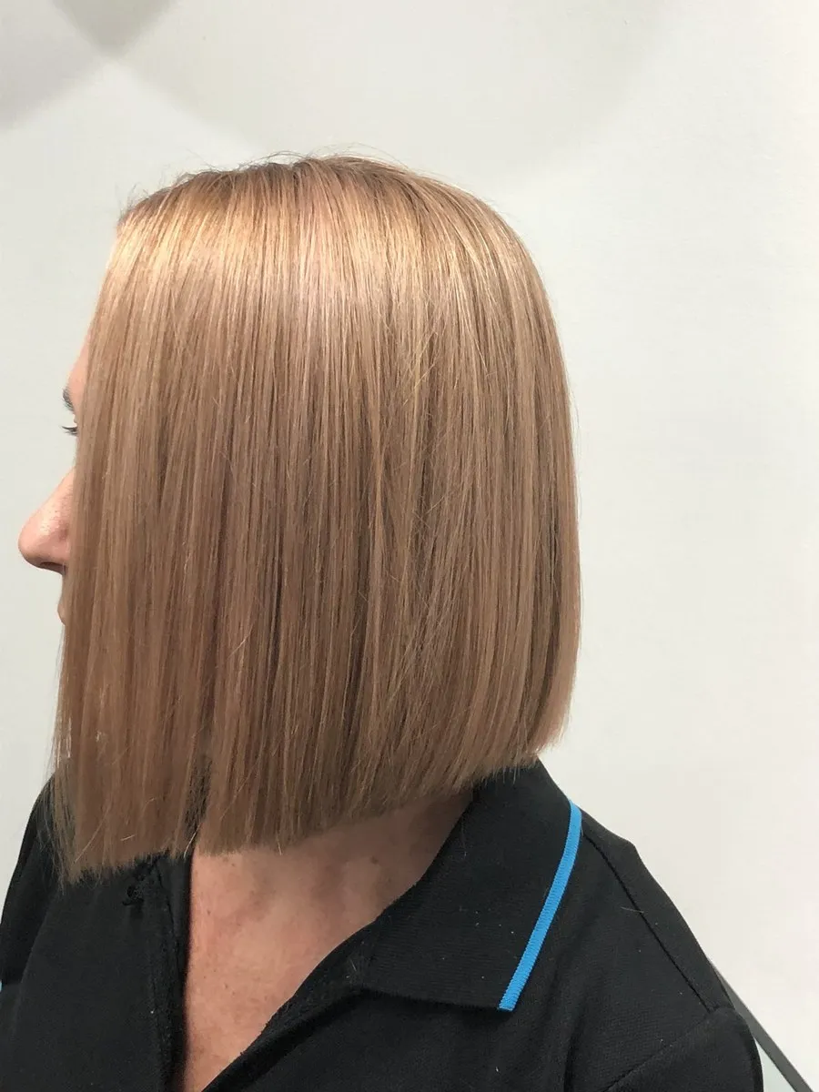 Warm copper blonde bob cut at DC Hair Lounge Baulkham Hills